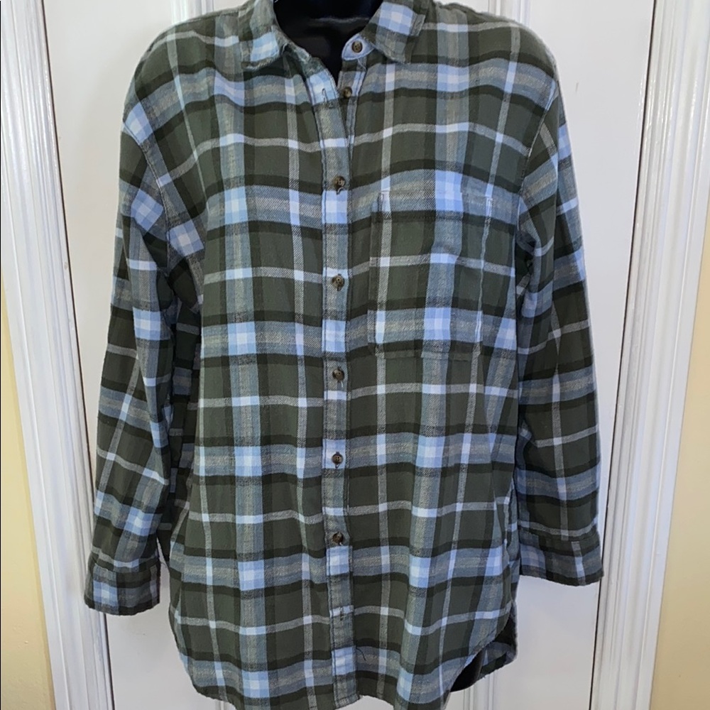 Aerie Green and Blue Plaid Button-Up Shirt